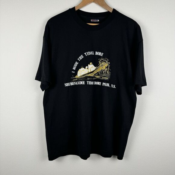 Vintage Hanes Tidal Bore Park Black Graphic Tee Mens Size XL USA Single Stitch - Picture 1 of 6